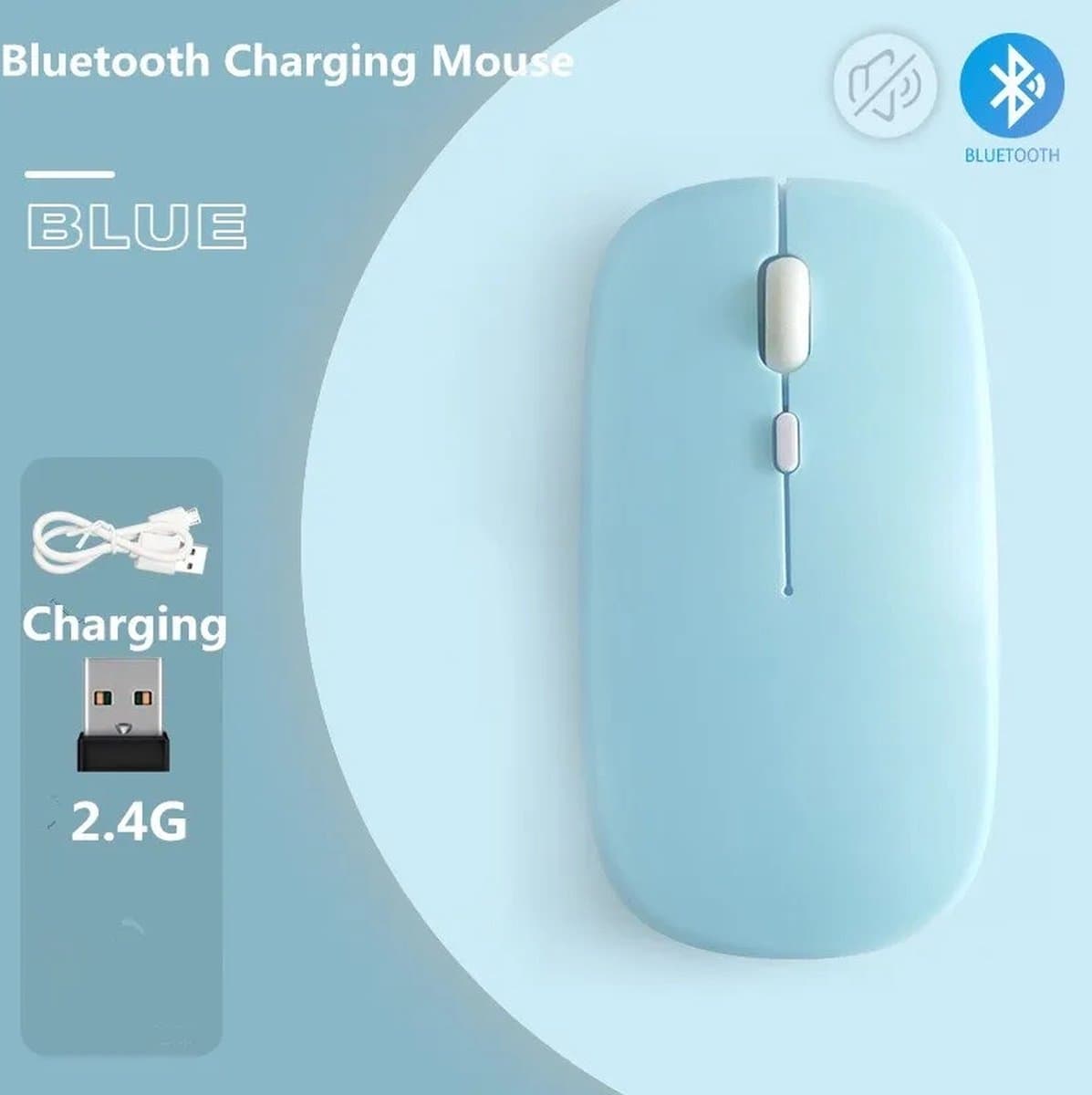 Draadloze oplaadbare geluidloze klik ergonomische bluetooth soft-touch muis (blue) — afbeelding 1