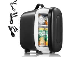 Minibar - Mini Koelkast Glazen Deur - Drankenkoelkast - Flessenkoelkast - 5L- Zwart