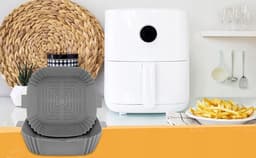 2 x Airfryer bakplaat - Dubbele uittrekmand - 16,3*16,3 cm - Grijs - Siliconen hittebestendige mal met handgrepen aan beide zijden — thumbnail 14