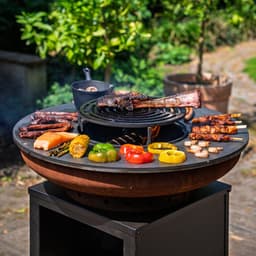 RJRoyal Living BBQ Plancha Grill Hermano XXL Cortenstaal Blackline - Met pook en houtopslag Ø80cm 8mm — thumbnail 3