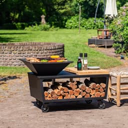 RJRoyal Living Plancha grill BBQ Compania grillring met snijplank en hoes en houtopslag vuurschaal rvs buitenkeuken grillring voor buiten — thumbnail 3