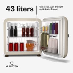 Klarstein Audrey Evo 45L minikoelkast - Retro design, stil (40 dB), verstelbare pootjes, omkeerbare deur, compressorkoeling, mechanische thermostaat, kleine koelkast voor slaapkamers en kantoren, crème — thumbnail 4