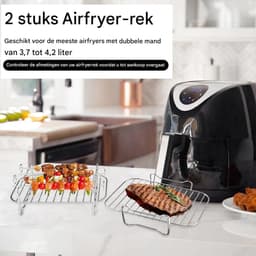 Rek - 2 stuks - Vierkant grillrek - RVS grill-dehydratorrek - Stapelbaar - mandje - accessoires - Oven- en vaatwasserbestendig - voor Heteluchtfriteuse,bakken en koken - zilver — thumbnail 2