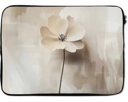 Laptophoes 14 inch - Bloem - Beige - Verf - Schaduw - Laptop sleeve - Binnenmaat 33x23 cm - Zwarte achterkant
