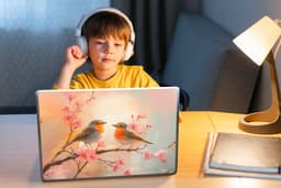 Laptop sticker - 14 inch - Roodborstjes - Sierlijk - Bloesemtak - 32x5x23x5cm - Laptopstickers - Laptop skin - Cover — thumbnail 5