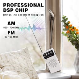AM/FM-radio draagbaar voor thuis en buiten, transistorradio op 2AA-batterijen met langeafstandsontvangst, luidspreker, transistorantenne, oortelefoonaansluiting, kleine geschenken voor senioren, ouderen - wit — thumbnail 3