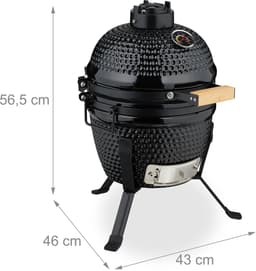 Kamado barbecue - Ø 26 cm - keramisch - met thermometer - deksel - zwart — thumbnail 5