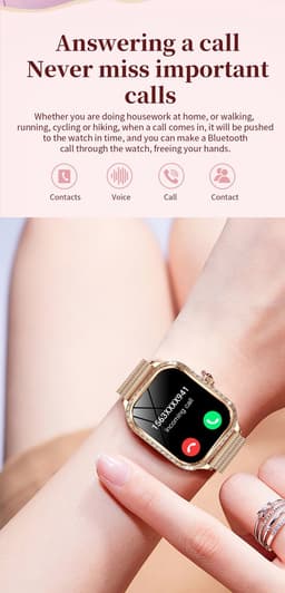 Knobbout 1,75 inch HD gebogen scherm smartwatch met ingelegde diamant - Slank, stijlvol en elegant design, speciaal geschikt voor dames - Vrouwelijke gezondheidstracking - Bluetooth-belfunctie - Roségouden staal + roze siliconen horlogebanden — thumbnail 5