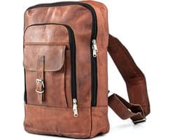 Rugzak “Urban Vintage” Echt Leer – Ruwe Leder Rugtas - Cognac Bruin - 34 x 38 x 10 cm – A4 documenten / Laptop 15 inch – Lota Model