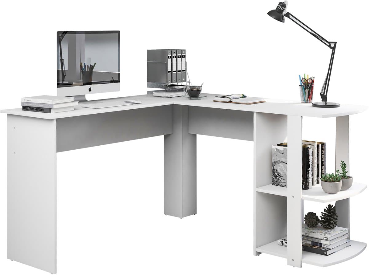 Bureau - Hoekbureau - Hoekbureau met opbergruimte - Hoek bureau - - 140 x 140x 75 cm (B x D x H)-game bureau -hoekbureau gaming - wit — afbeelding 1