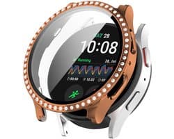 Watch case screenprotector - hoesje - gehard glas - geschikt voor Samsung Galaxy Watch 7 (44 mm) - glittersteentjes - rosegoud