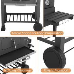 Nyvore- American BBQ Set - Jaxon - Houtskool BBQ 3 delig - thermometer & RVS afwerking - Grill oppervlakte 61,5x46 cm - Zij panelen - Zwart — thumbnail 5