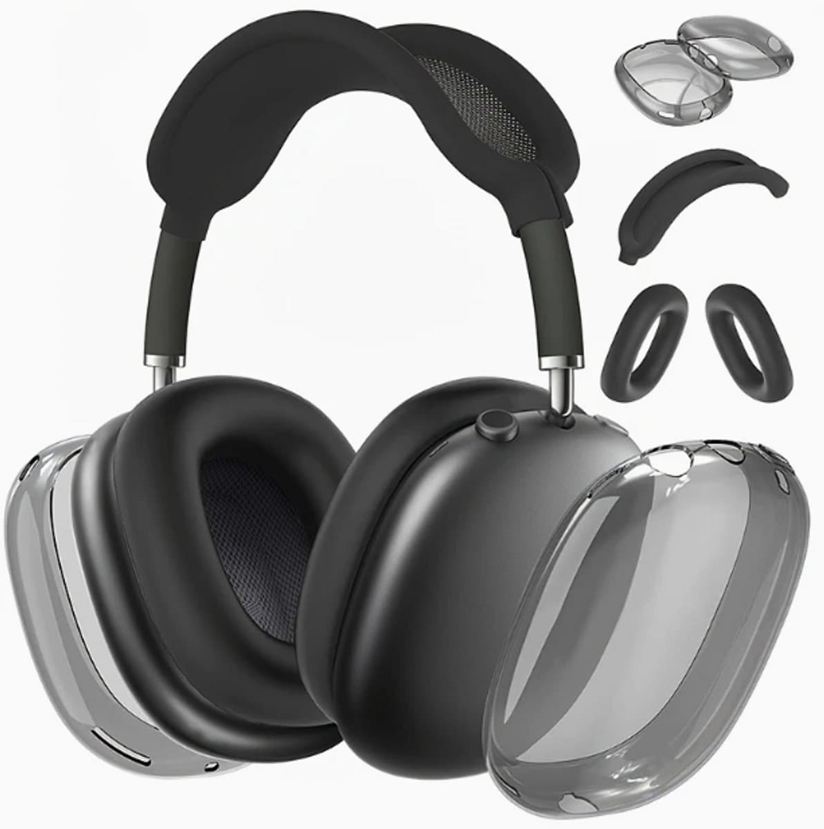 Beschermset voor Apple AirPods Max - 3-delige Set - Hoofdband Cover, Oorkap Beschermers & Reishoes - Siliconen & Hardcase - Airpods Hoesje - Zwart — afbeelding 1