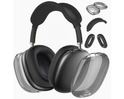 Beschermset voor Apple AirPods Max - 3-delige Set - Hoofdband Cover, Oorkap Beschermers & Reishoes - Siliconen & Hardcase - Airpods Hoesje - Zwart
