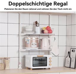 CHIWIN Magnetron Rek Uitschuifbaar - Keukenkast voor Magnetron - Magnetron Opbergrek - Magnetronkast - Keuken Organizer - met 5 S-vormige Haken - Geen Boren - voor Magnetrons, Koffiezetapparaten, Airfryers, Oven - Wit — thumbnail 6