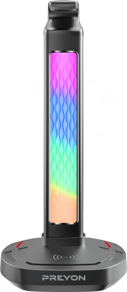 PREYON Heron Beak Headphone Stand - Draadloze Oplader - USB hub - RGB - Zwart — thumbnail 3