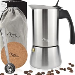 Milu Percolator voor Inductie | 2, 4, 6, 9 Koffiekopjes | RVS Espresso Maker met Onderzetter, Lepel en Borstel | 300ml / 6 Kopjes Moka Pot — thumbnail 1