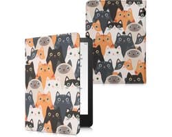 kwmobile e-reader hoesje geschikt voor Amazon Kindle Paperwhite 11. Generation 2021 hoes - E reader flip case met magneetsluiting - Ereader cover - Katten design in oranje / zwart / wit