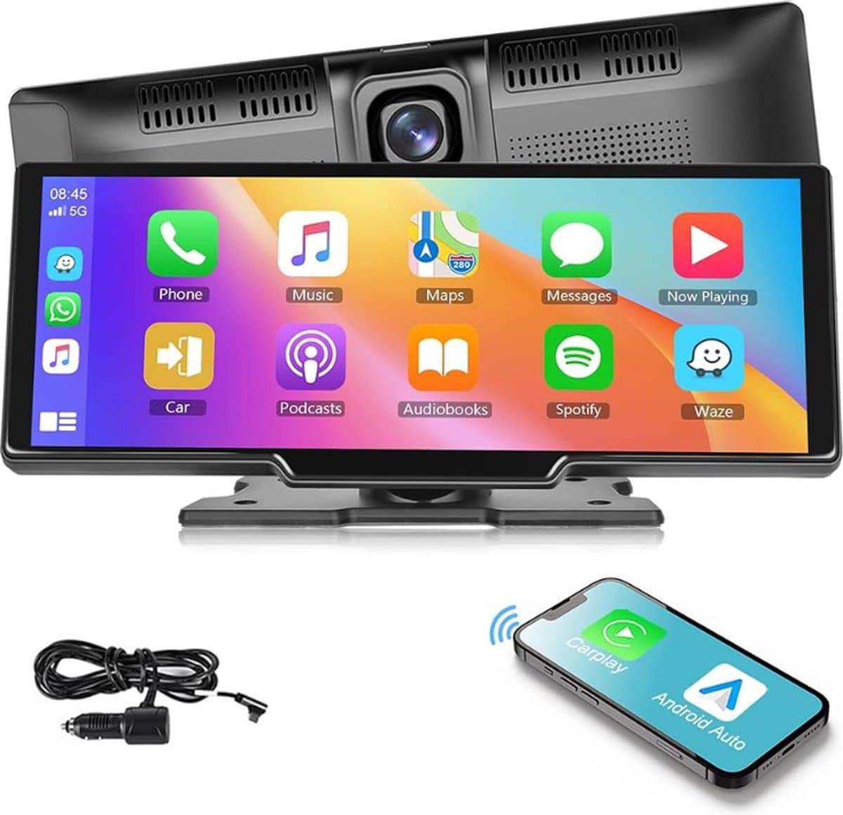 Apple Carplay Scherm - 10 Inch - Ingebouwde Dashcam - Android Auto - Inclusief Achteruitrijcamera — afbeelding 1