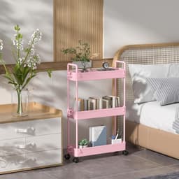 3-Tier Slide-out Slim Rolling Utility Cart Organizer voor Keuken en Badkamer - Roze Wasmachine rek — thumbnail 3