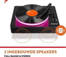 Retro platenspeler Bluetooth (in & out) - Fenton RP162LED - Platenspeler met ingebouwde speakers - Multicolour LED-ring - Zwart — thumbnail 4