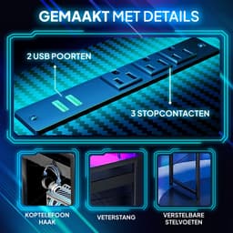 Lugia Hoekbureau - Gaming Bureau - L-Vormig 130cm x 78cm x 48cm - Bureau - Led Verlichtingen - Krasbestendig - Monitor Stand - Stopcontact - Gaming Desk - Game Bureau — thumbnail 3