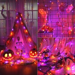 Halloween lichtketting 10m met 100 LED's - Oranje en Paars - Perfect voor Binnen en Buiten - Waterdicht met 8 Verlichtingsmodi — thumbnail 4