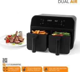 Equivera Dubbele Airfryer - Dubbele Mand - Dual Cook - Heteluchtfriteuse - Verschillende Programma's - Dual Zone - Mega — thumbnail 4