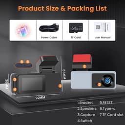 Voorste Auto WiFi Dashcam 2 Inch Scherm 150° Groothoek 1080P 64G SD-kaart Night Vision ADAS Loop Opname — thumbnail 3