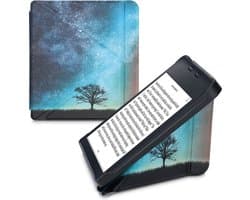 kwmobile e-reader hoesje geschikt voor Kobo Libra 2 hoes - Ereader flip case met standaard - E reader cover van kunstleer - In blauw / grijs / zwart