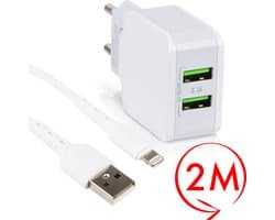 2 Poorten USB Lader + Kabel - Geschikt voor oudere iPad, iPhone - Oplader - 2 Meter