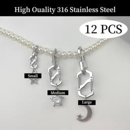 Set van 12 zilverkleurige kettingsluitingen van roestvrij staal met mini-karabijnhaken, ideaal voor het eenvoudig bevestigen van armbanden en sieraden — thumbnail 3
