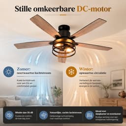 Rosnek Plafondventilator met Verlichting Ø112cm - Smart Lamp met Afstandsbediening - Plafonniere Keuken Lamp met 6 Ventilatiesnelheden - Plafond Ventilator Lamp met Timer, Landelijke Stijl voor Slaapkamer, Woonkamer & Terras — thumbnail 3