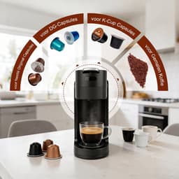 4-in-1 Koffiemachine - 27x11x32 cm - 20 Bar - 1450W - Multi Kapsels & Gemalen Koffie - Zwart — thumbnail 4