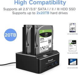 Hard Drive Dock - Externe Schijf Station - Data Klone - Offline Kloonfunctie - Tot 20 TB - Zwart — thumbnail 4