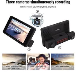Dashcam voor en achter, Full HD nachtzicht 3-dashcam in de auto, DVR 3-camera nachtzicht 4-inch scherm autorecorder rijvideorecorder — thumbnail 4