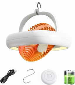Draagbare Plafondventilator en Wandventilator met Afstandsbediening - Oplaadbare Bureauventilator met 4000mAh Accu en Verlichting - Automatisch Oscillerende Mini Ventilator voor Camping, Camper en Slaapzaal — thumbnail 1