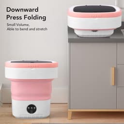 Opvouwbare mini wasmachine met 7,5 liter inhoud, volautomatische werking en zachte droogfunctie, ideaal voor ondergoed in een stijlvolle roze kleur — thumbnail 2