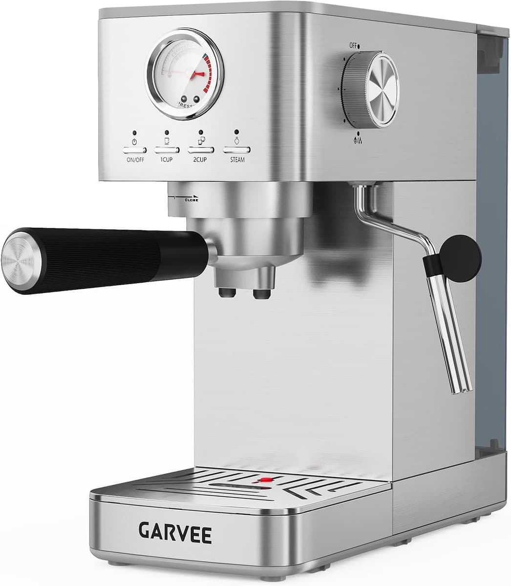 Compacte Pistonmachine met Melkopschuimer en Drukmeter - Espressomachine RVS - 1300W - Voor Espresso & Cappuccino — afbeelding 1