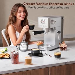 Compacte Pistonmachine met Melkopschuimer en Drukmeter - Espressomachine RVS - 1300W - Voor Espresso & Cappuccino — thumbnail 4