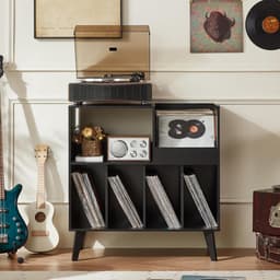 Platenstandaard - Platenspeler Meubel - Vinyl Platenrek voor 300 LP's - Vinyl Opslag met Presentatievlak - LP Houder - Albumhouder - Industrieel Design - Muziekkamer & Woonkamer - Grote Capaciteit - Vinyl Rek - Vintage Bruin & Zwart — thumbnail 2