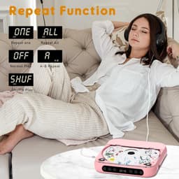 KZQ Draagbare cd-speler met Bluetooth 5.3 – roze, 2000 mAh, ondersteunt CD/USB/SD/AUX, voor thuis en reis — thumbnail 2