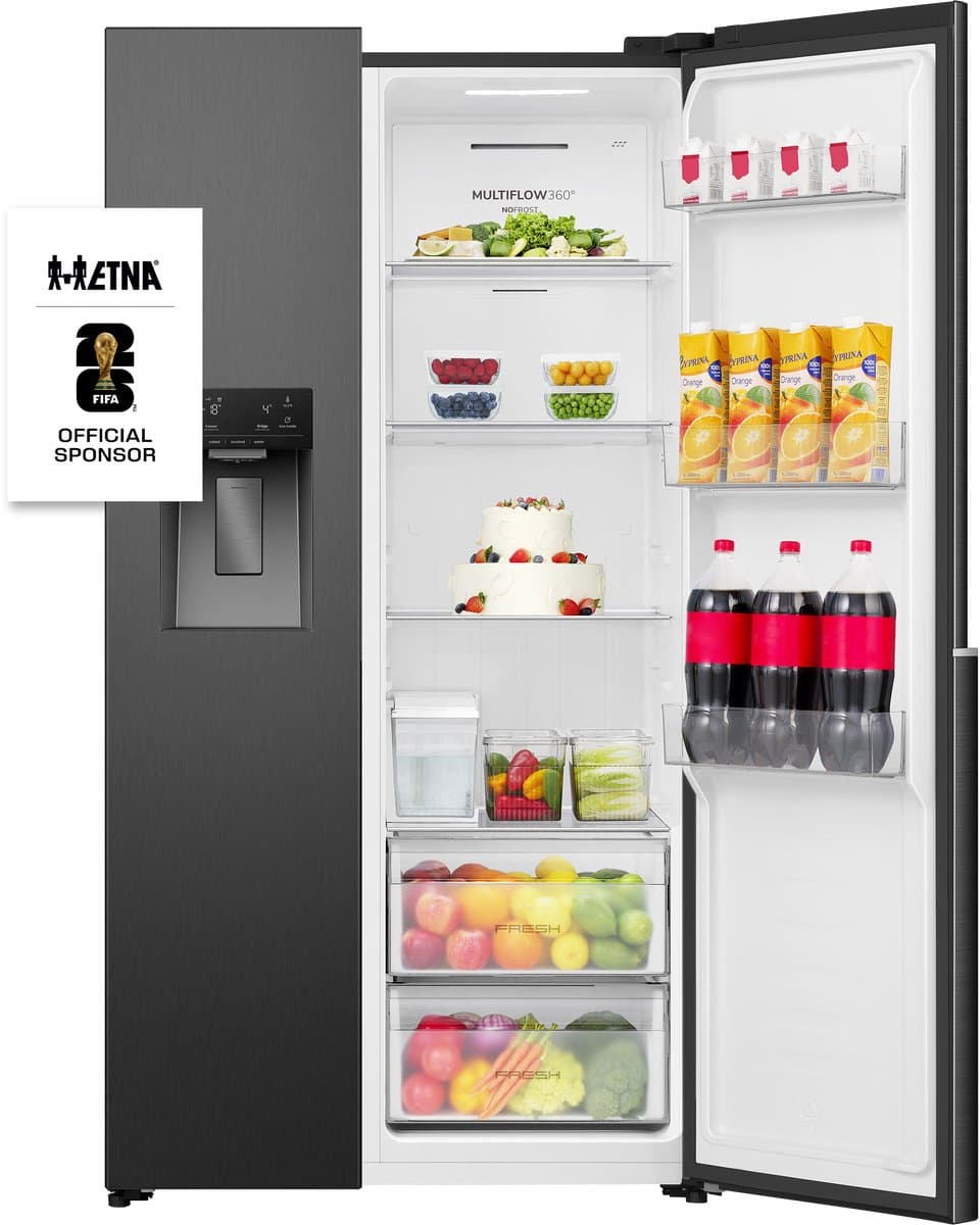 ETNA AKV5178IZWA - Amerikaanse koelkast - No-Frost - 178 cm hoog - 528 liter - Energielabel E - Invriesvermogen 10 kg/24u - Geluidsniveau 40 dB - LED Display - IJs- en waterdispenser - SuperCool - FastFreeze - Deuralarm - Multi Airflow - EnergySaving — afbeelding 1