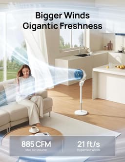 Dreo Silent Standing Fan, 1444 m³/h Air Volume Oscillating Fan, 3 Levels, 6 Hours Timer, Tower Fan with Remote Control, Air Circulation in 3 Minutes for Bedroom, Fragrance Function — thumbnail 2