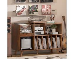 Platenspeler Tafel - Platenspeler Standaard - Vinyl Opbergkast voor 450+ Elpees - Grote Platenkast met Nu Afspelend Display - Vinyl Storage Meubel - Audiomeubel & Platenspeler Meubel - Platenhouder voor Woonkamer & Muziekkamer