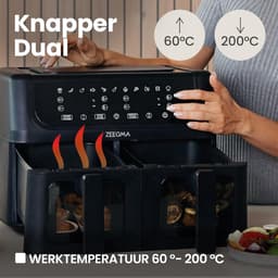 Heteluchtfriteuse - Airfryer - Gezond Koken - Dubbele Lades - 9 Liter - Zwart — thumbnail 3