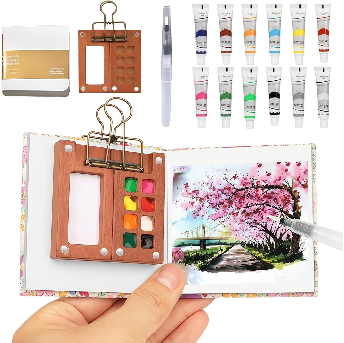 Dailygoods- Aquarelset Perfect Reisformaat - Mini-Aquarelpalet - Draagbaar Waterverfpalet - Lichtgewicht Verfdozen - 10 Stuks - Compact 6x6 cm - Verfpalet — afbeelding 1