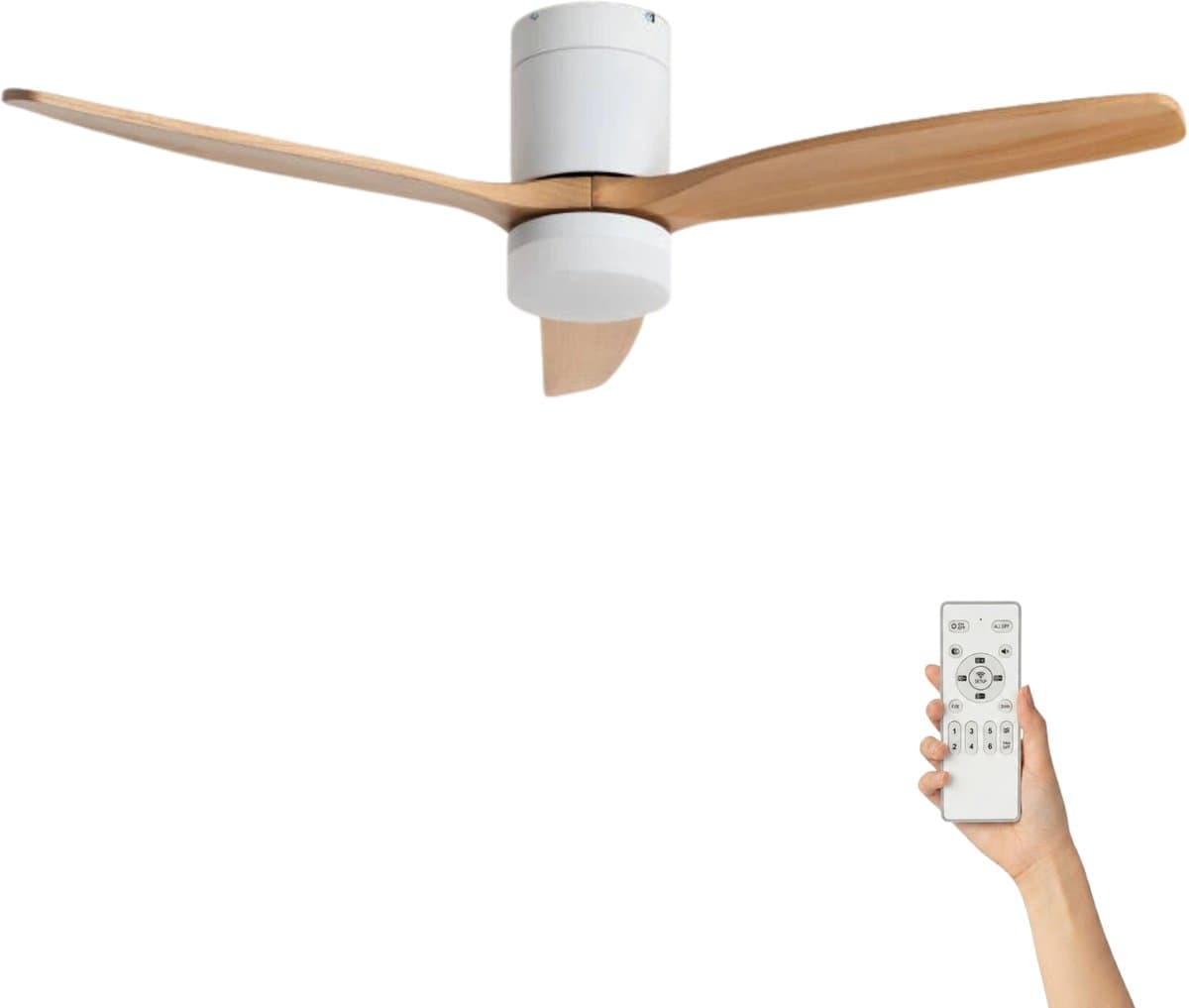 Fantiluxe - Filip - Plafondventilator met verlichting - Wit Licht Hout - Ø132cm - Afstandsbediening - Met lamp - Plafond ventilator - Slaapkamer — afbeelding 1