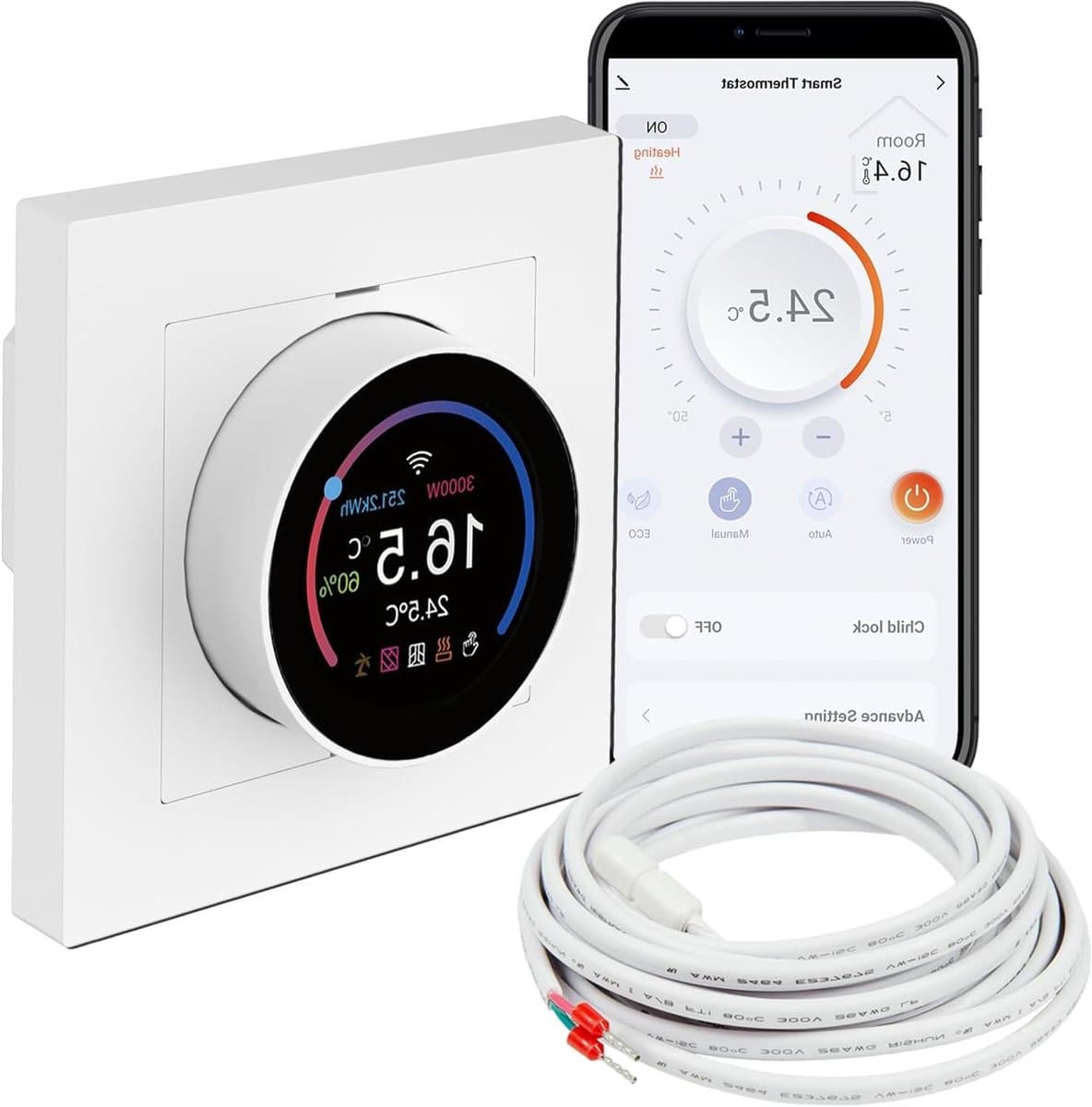 Slimme Kamerthermostaat - Verwarming Thermostaat - Energie Besparen - Met WiFi en App - 84x84x55mm - Wit — afbeelding 1