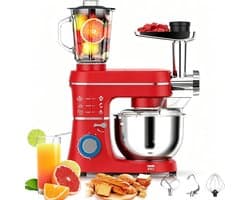 Keukenmachine - Mixer Deegklopper - Bakken en Koken - 5-in-1 Functies - 10L Kom - Rood